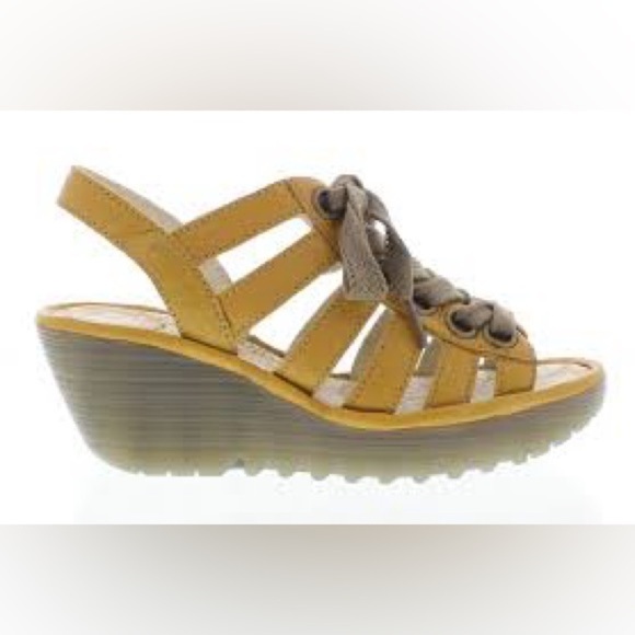 Fly London Yito wedge lace up sandals yellow leather size 40 - Picture 1 of 10